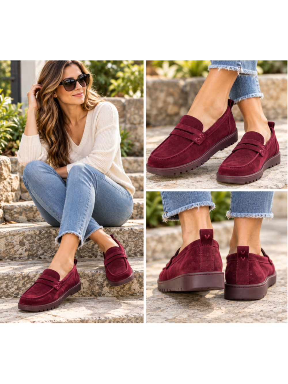 Vionic Uptown Burgundy Suede Penny Loafers Slip On Comfort Shoes Size 6.5